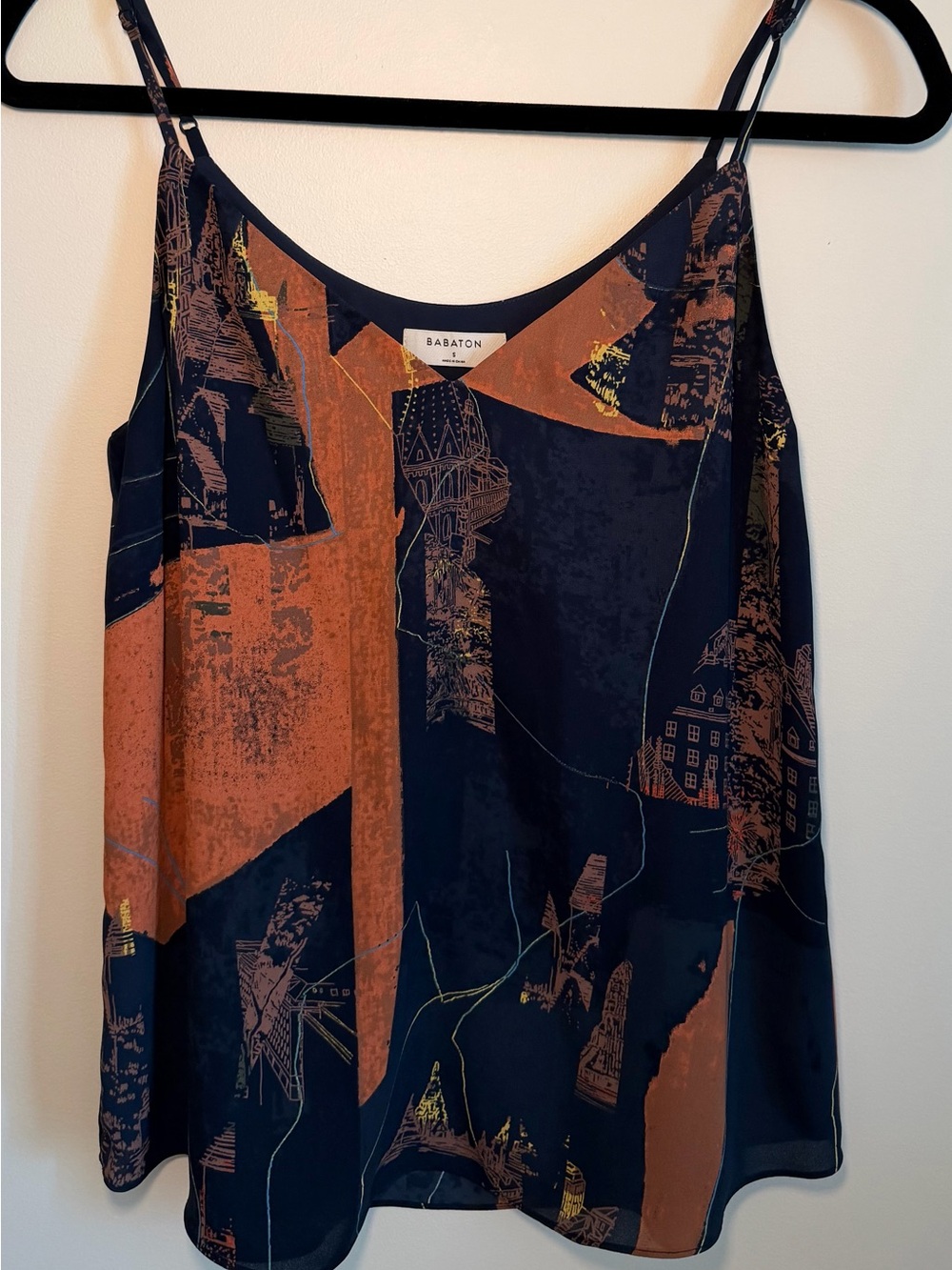 Babaton Navy, Rust & Gold Abstract Silk Cami